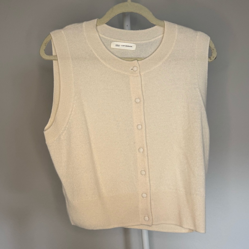 Aqua Cream Sleeveless Cardigan Womens L crop cashmere
